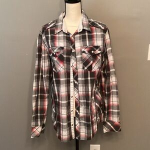 Men’s Large BKE Red and Black Button Down Plaid Shirt EUC